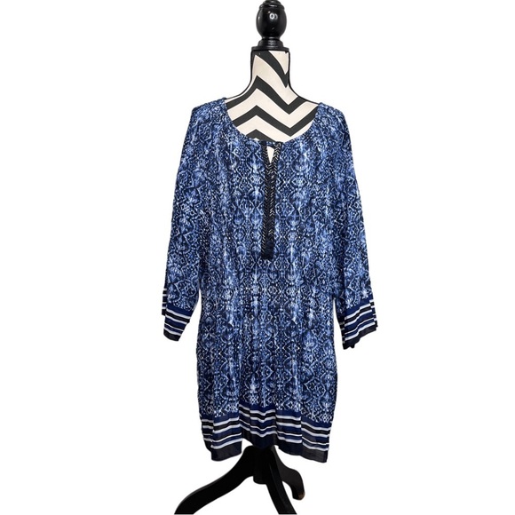 Catherines Tops - Catherine's Abstract Beaded Neck Mature Lightweight Chiffon Sz 4X Tunic Blouse